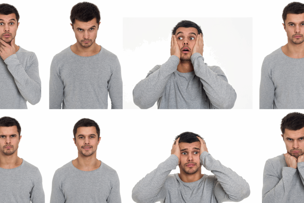mężczyzna wyrażający różne rodzaje emocji